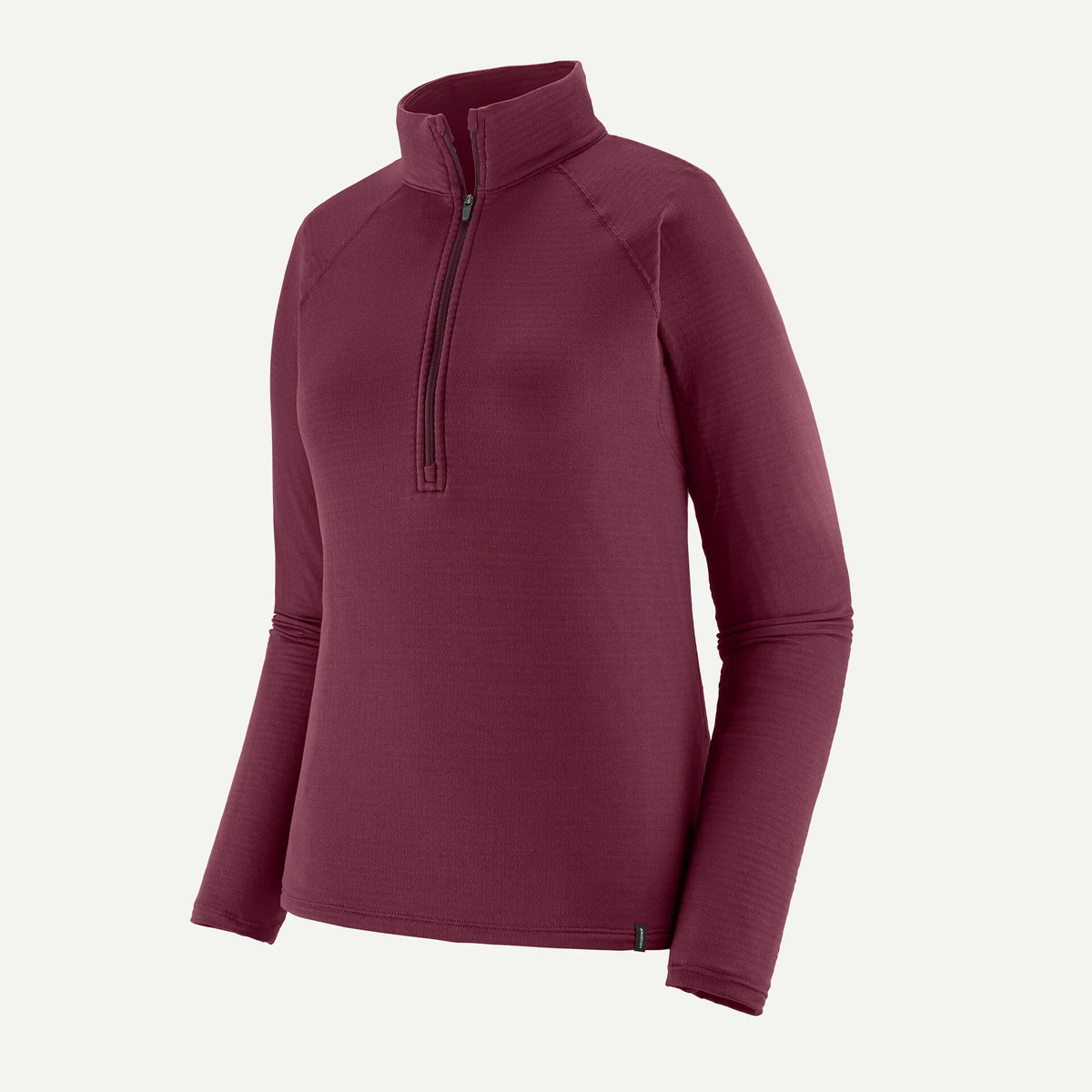A women's long-sleeve quarter-zip pullover in a deep burgundy color, shown on a clean white background.