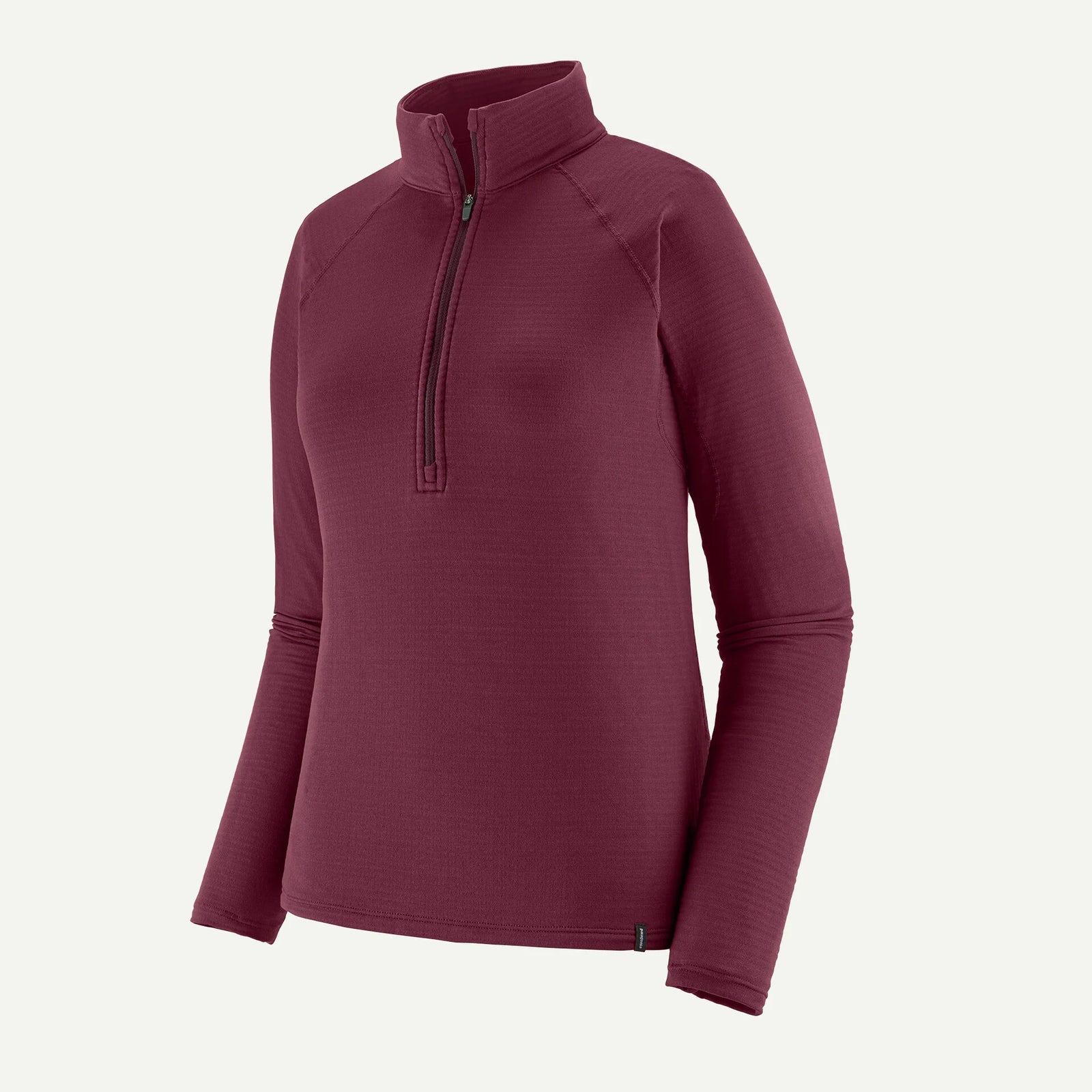A women's long-sleeve quarter-zip pullover in a deep burgundy color, shown on a clean white background.