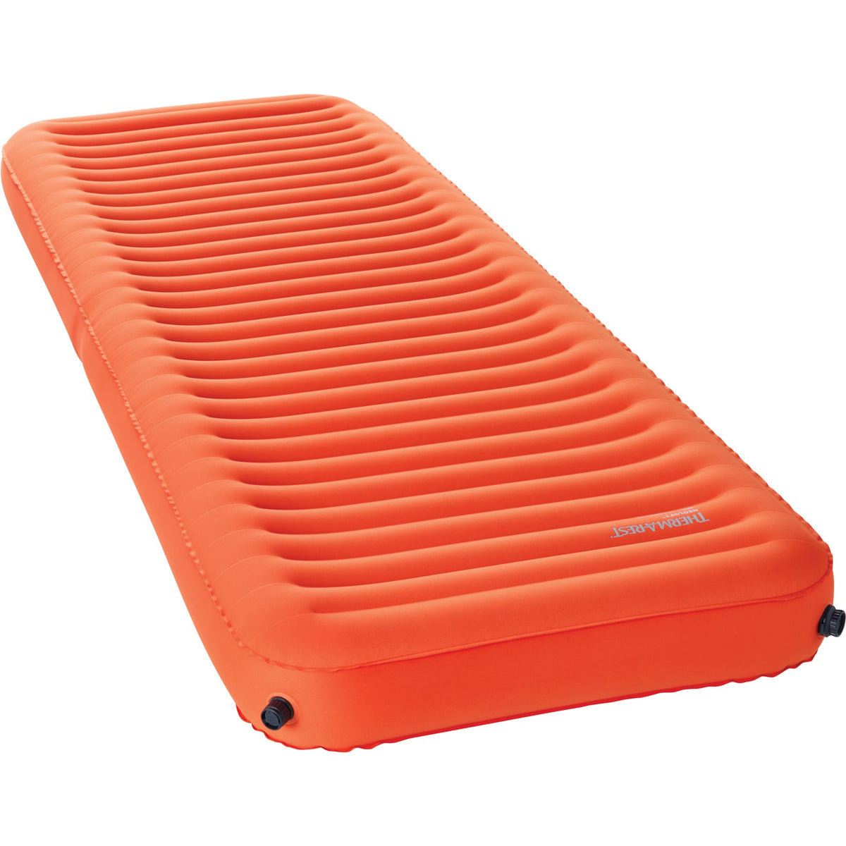 Orange inflatable mattress on a white background
