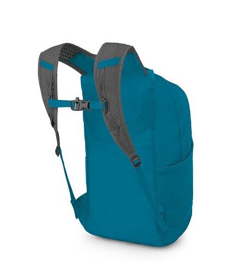 a photo of the osprey ultralight stuff pack in the color waterfront blue, back view