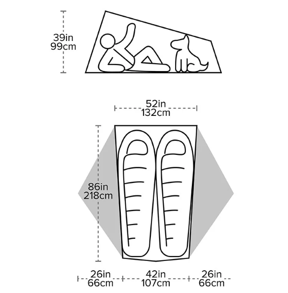 big agnes tiger wall ultra light 2 with charts showing dimensions