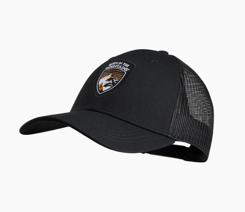 the kuhl born trucker hat in the color pirate black, front view