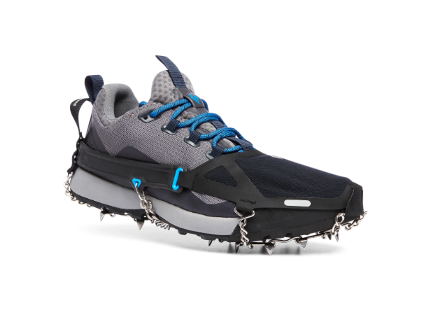 black diamond traction spike on a shoe 3/4 view
