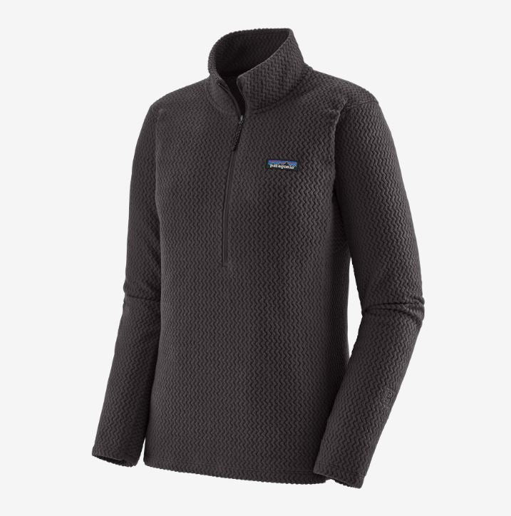 a photo of the patagonia r1 air zip neck in black, front view