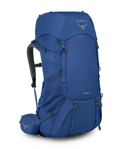 the osprey rook pack in the color blue, front view
