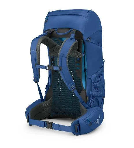 the osprey rook pack in the color blue, back view
