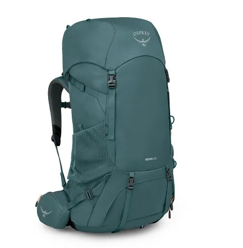 the osprey womens renn 65 backpack in the color blue, front view