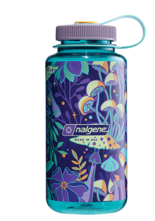 nalgene sustain 32 oz wide mouth bottle in color blue mushroom
