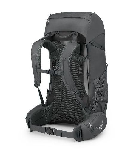 the osprey rook pack in the color charcoal, back view