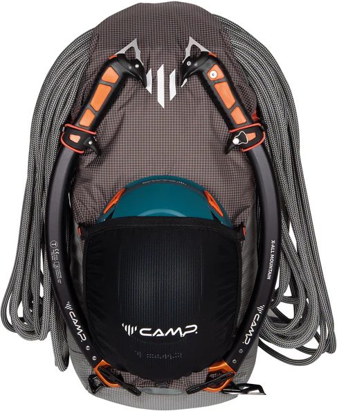 camp m tech 30 front view with rope ice tools and helmet