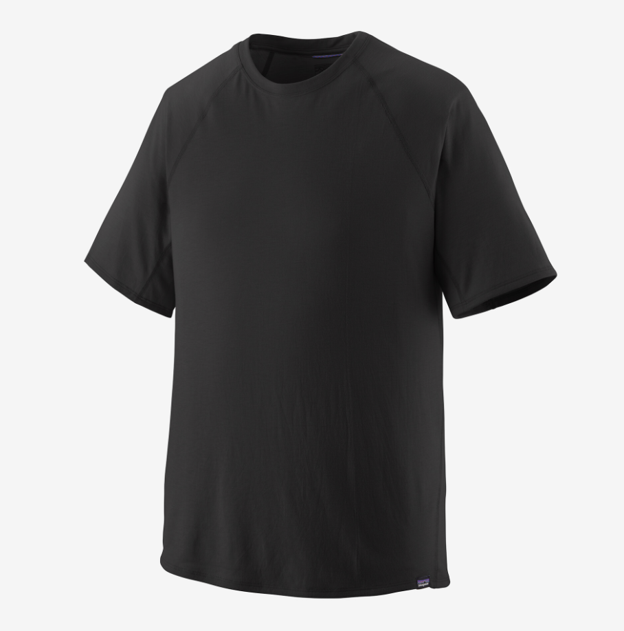 patagonia mens capilene cool trail tee shirt in the color black, front view