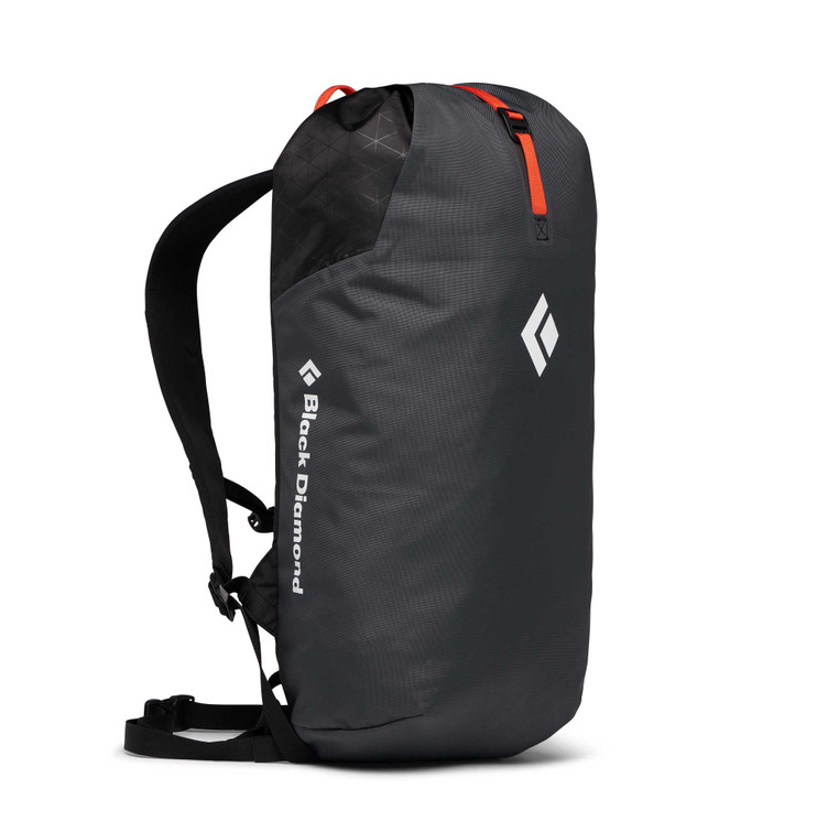 the black diamond rock blitz 15 litre pack in the color carbon, front view