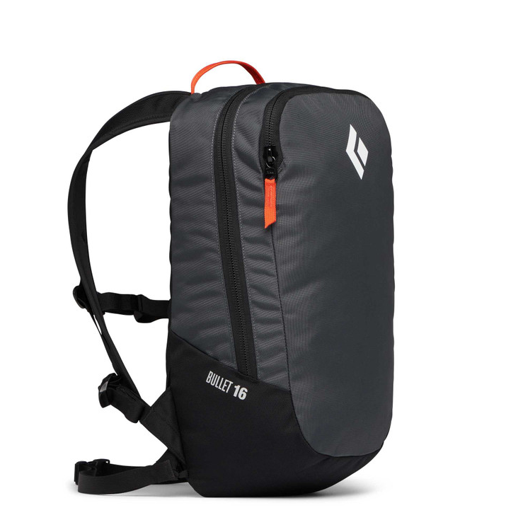 the black diamond bullet pack in the color carbon front view
