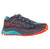 a photo of the la sportiva womens karacal in the color carbon/lagoon, three quarters view