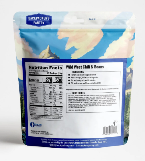 a photo of backpackers pantry wild west chili back view