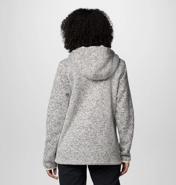 columbia womens sweater weather 2 full zip jacket in chalk heather, back view on a model