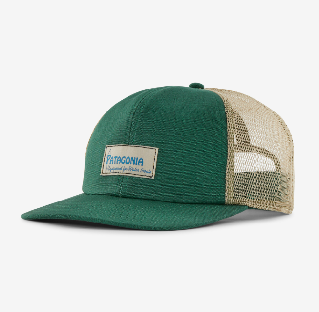 patagonia relaxed trucker hat in the color conifer green