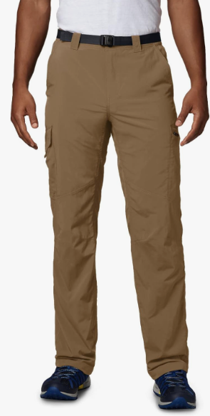 The Columbia mens silver ridge cargo pant in the color delta on a model front view