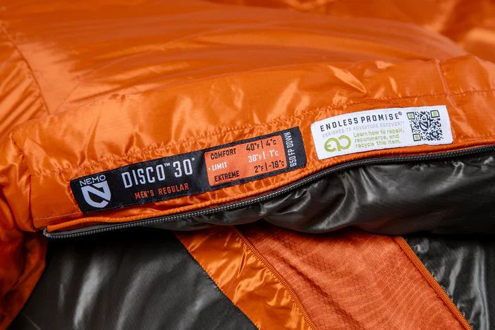 Sleeping bag temp info up close