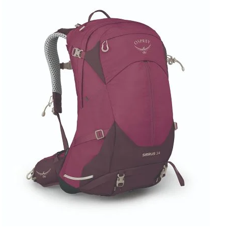 osprey cirrus 34 pack in color elderberry, front view