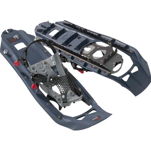MSR Evo Trail Snowshoes in midnight blue, top and bottom view