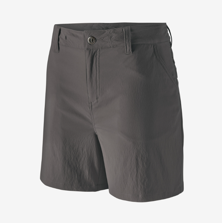 womens patagonia 5 inch quandary shorts in forge grey, front view
