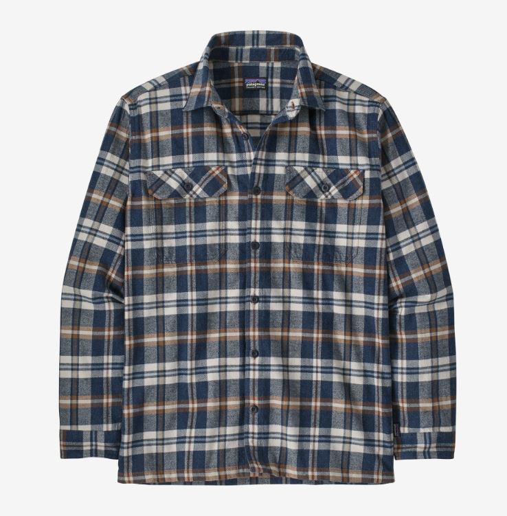 patagonia mens midweight fjord flannel in the color fields new navy, front view