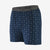 a photo of the mens patagonia essential boxers in the color flying climb tidepool blue, front view
