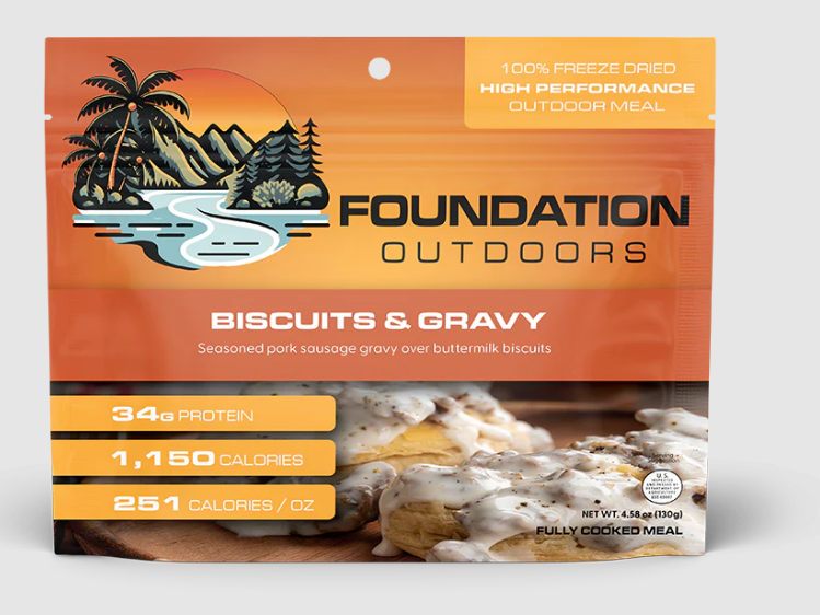 Foundation Outdoors Biscuits &amp; Gravy package on a white background