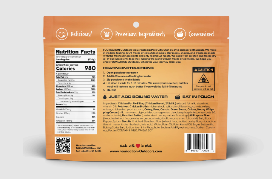 foundation chicken pot pie meal back of package