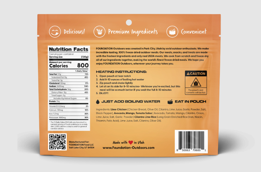 foundation lime chicken back of package