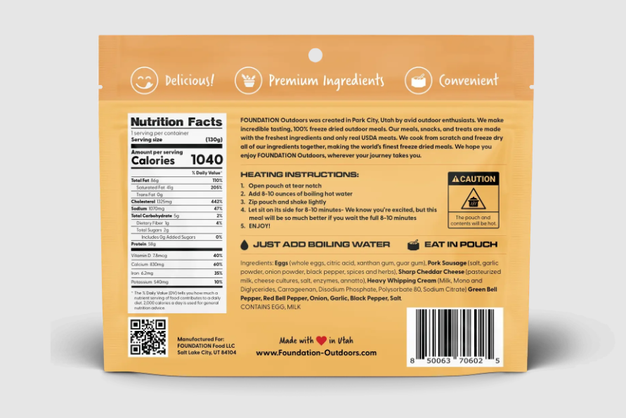 foundation outdoors rise and shine breakfast back of package