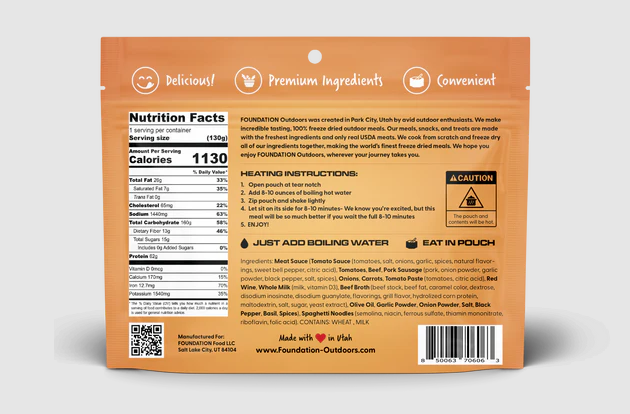 foundation outdoors spaghetti with meat sauce back of package