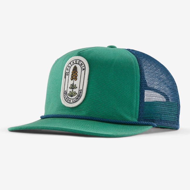 the patagonia airfarer cap in the color clean climb bloom gather green