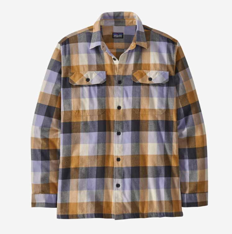 patagonia mens midweight fjord flannel in the color guides dried mango, front view