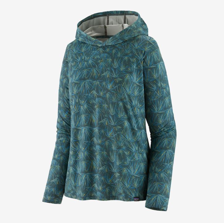 the patagonia womens capilene cool daily hoody in the color grasslands nouveau green