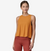 the patagonia womens capilene cool trail cropped tank top in the color golden caramel, front view on a model