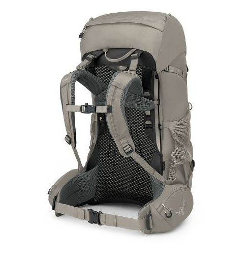 the osprey womens renn 65 backpack in the color grey, back view