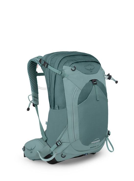 a photo of the osprey mira 22 pack in the color succulent green, front view