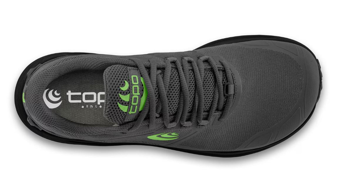 Topo Athletic Terraventure 4 Men's Trail Running Shoe, top view, dark grey green