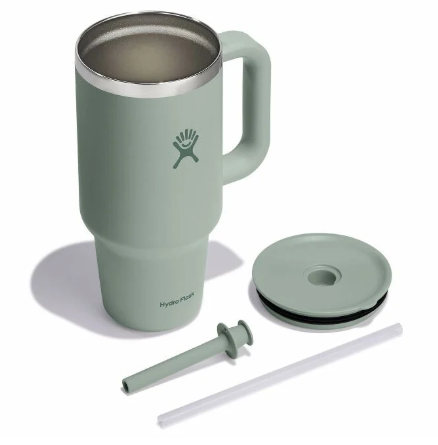 hydroflask 32 oz tumbler in tonal agave shown with parts separated 