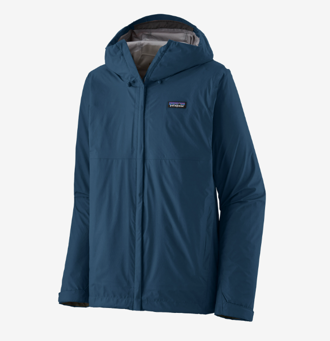 the patagonia mens torrentshell rain jacket in the color lagom blue