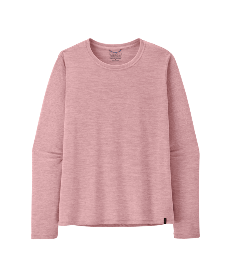 A light pink long-sleeve crewneck shirt with a heathered texture, shown flat 