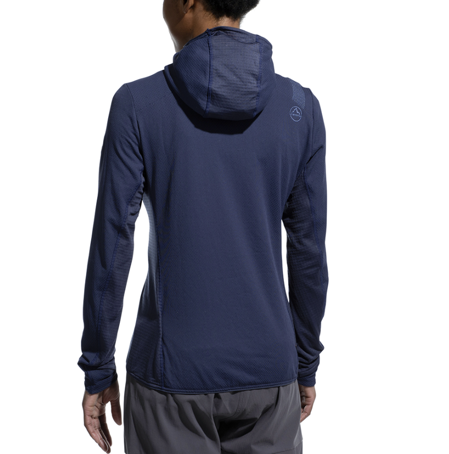 la sportiva womens bigwall hoody in night back view on a model