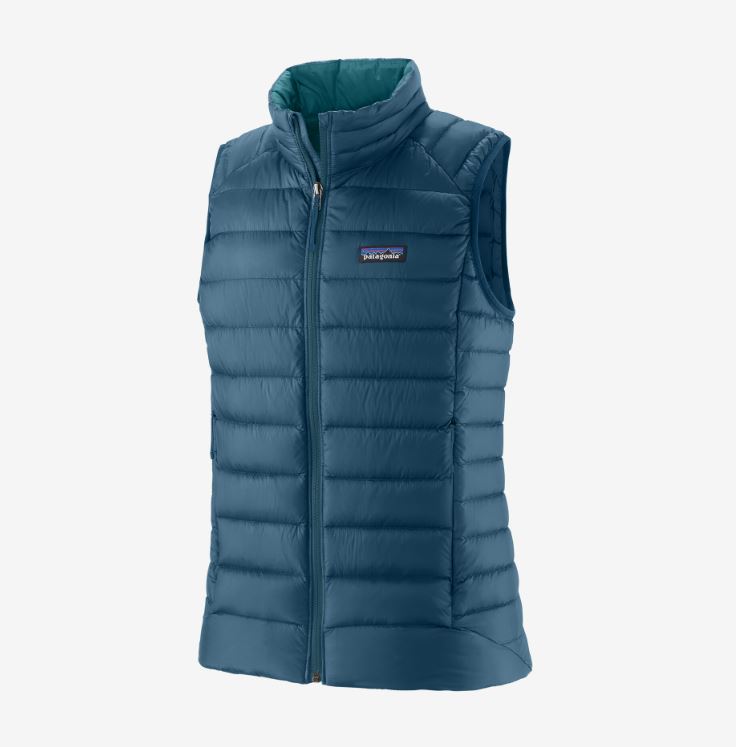 patagonia womens down sweater vest in the color lagom blue, front view