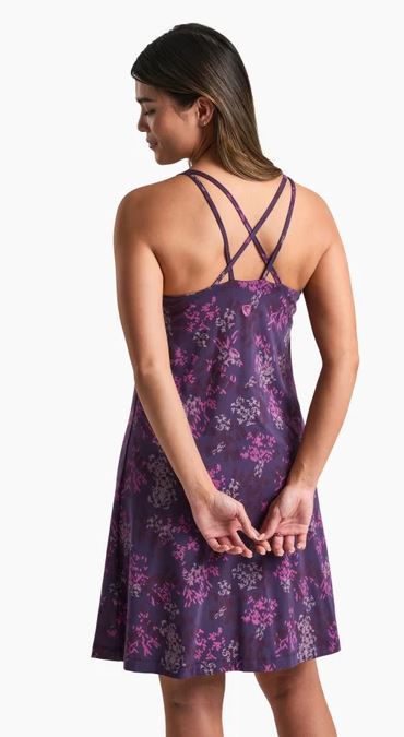 Kuhl Women's Lyra Krossbak Dress in elderberry print, back