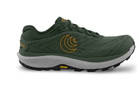 topo mens pursuit 2 shoe in the color green orange, side view