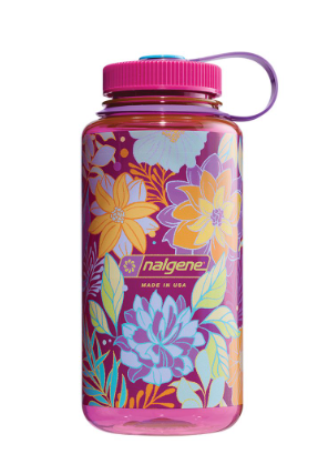 nalgene sustain 32 oz wide mouth bottle in color magenta flowers