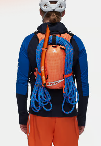 mammut trion 15 in arumita with rope and ice ax on a model