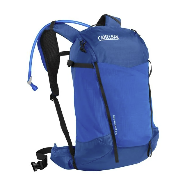 camelbak rim runner 22x backpack in the color blue, front view